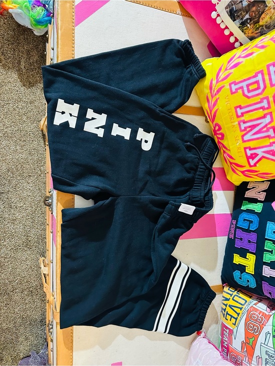 PINK Victoria's Secret Pants - PINK Victoria's Secret Black Joggers with White Lettering and Stripes